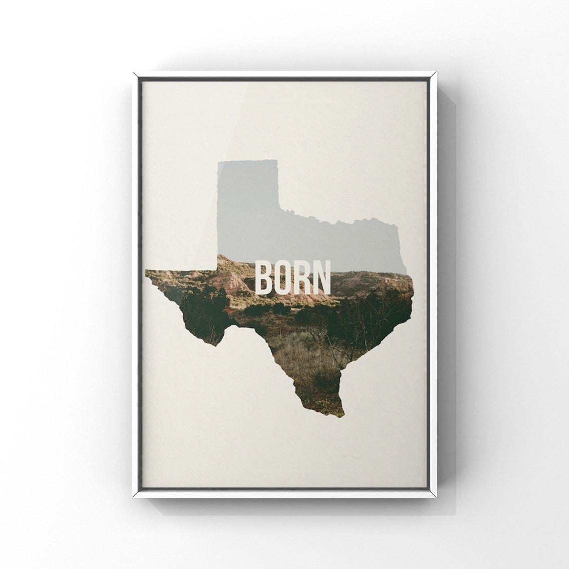 Texas Born State Silhouette Desert Landscape Typography Art Poster