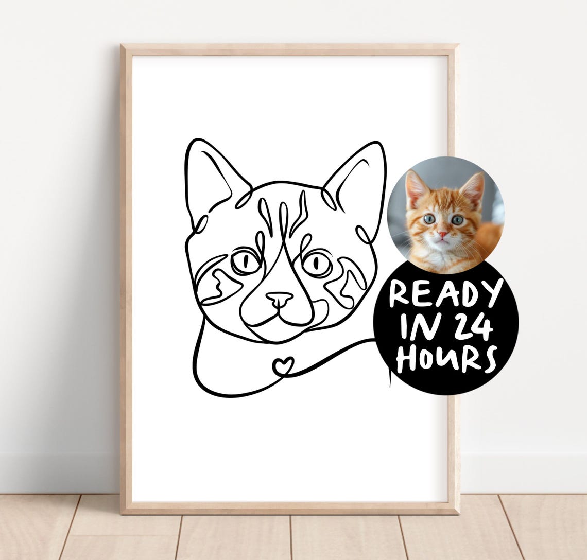 Continuous One Line Cat Face Drawing Minimalist Modern Art Poster - Image 3