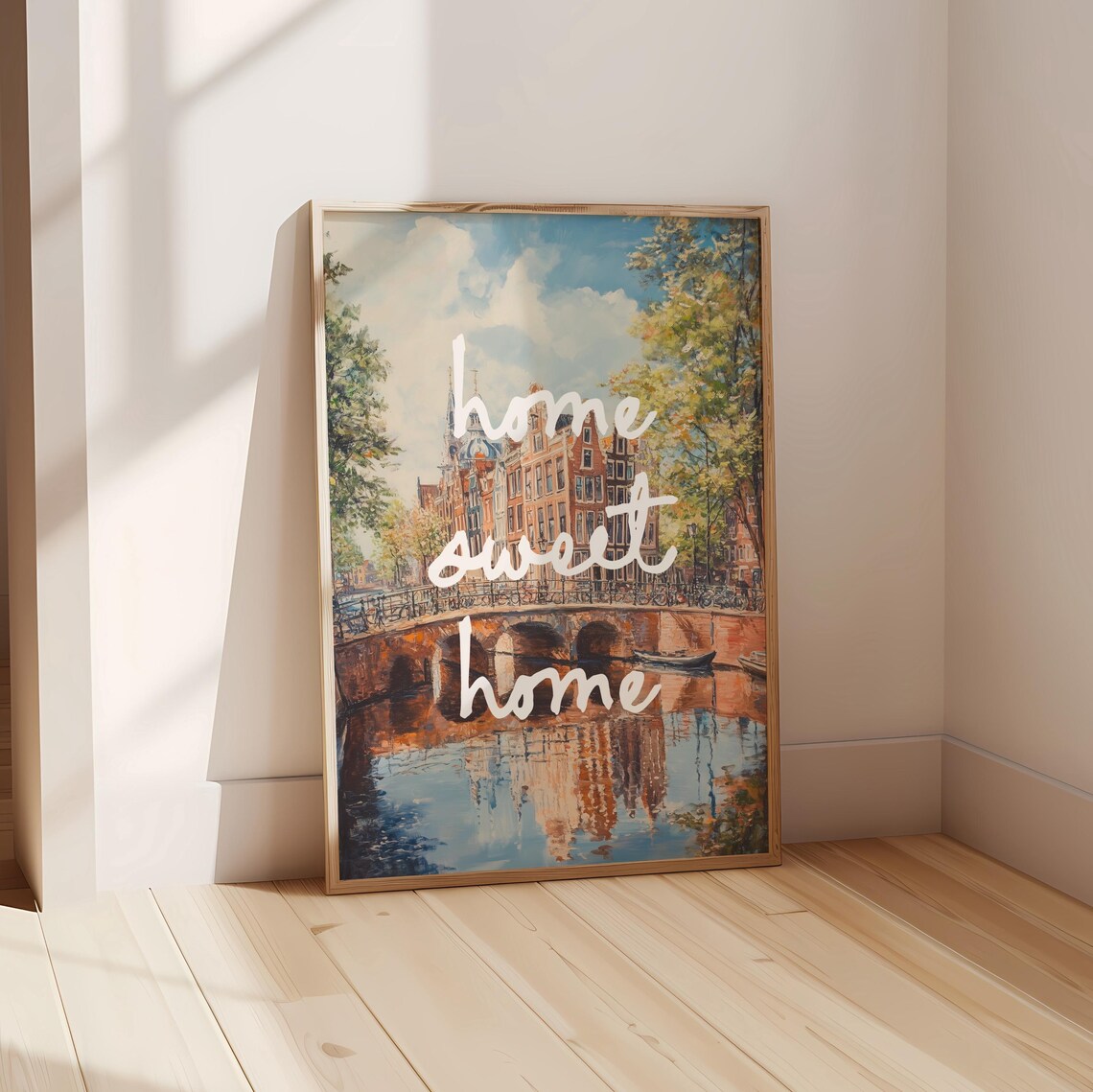 Home Sweet Home Over Amsterdam Canal Bridge Oil Painting Poster - Image 3