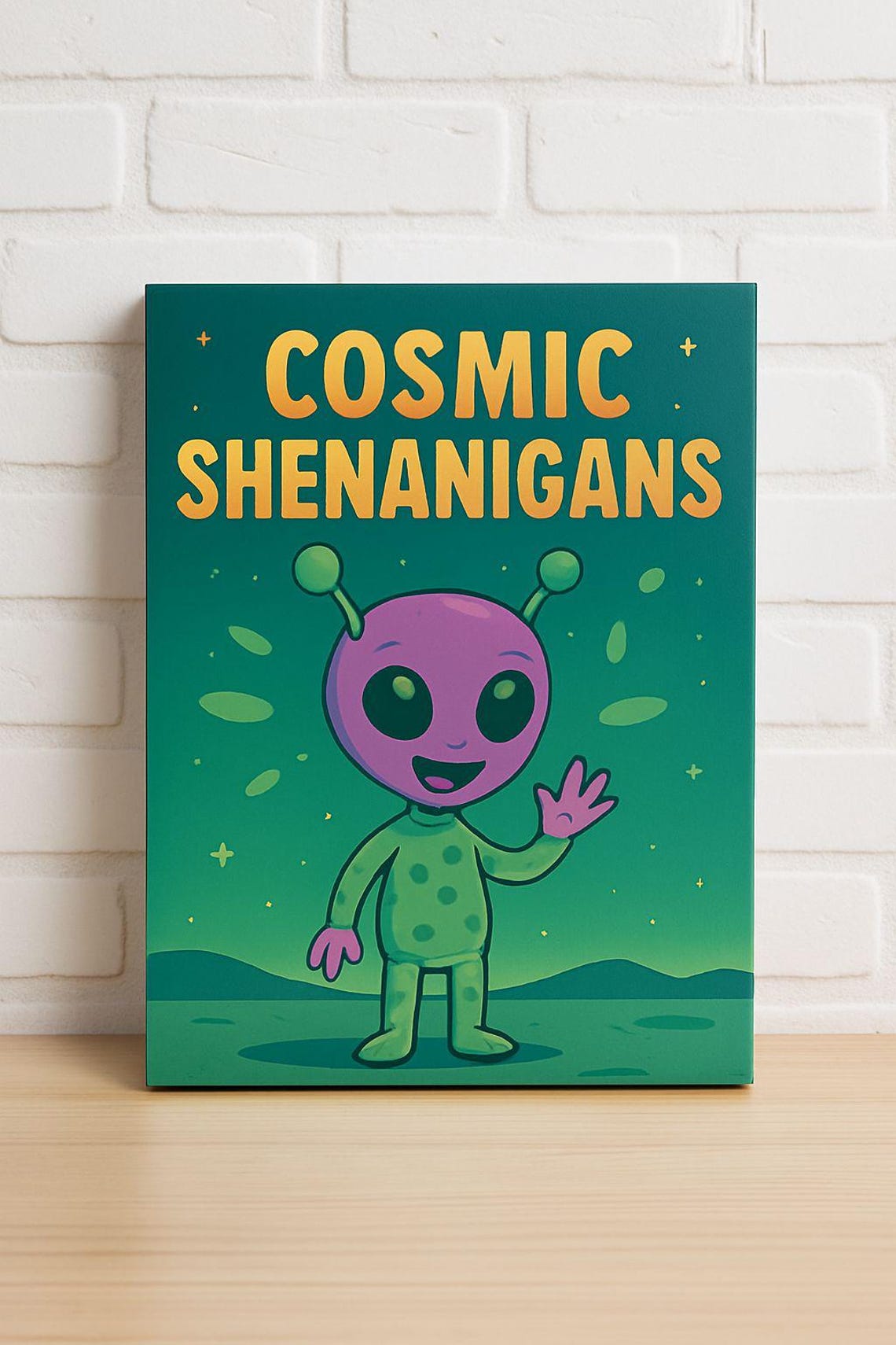 Cosmic Shenanigans Cute Alien Cartoon Funny Space Kids Poster