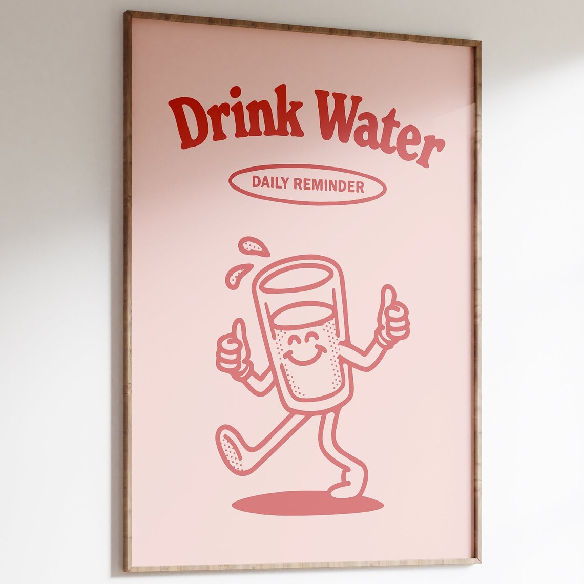 Drink Water Daily Reminder Retro Water Glass Character Poster