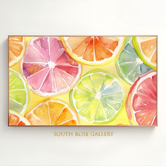 Summer Frame Tv Art Colorful Art Orange And Lime Frame Tv Art Party Dcor Watercolor Fruit Instant Painting