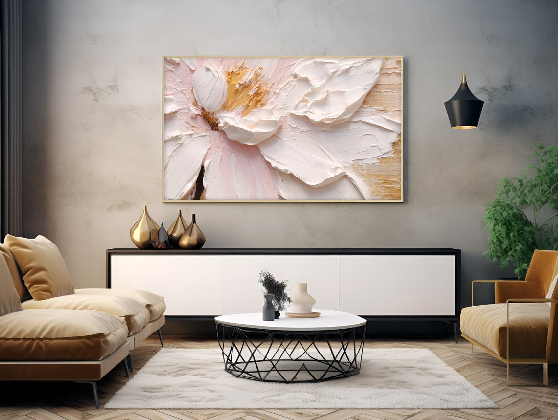 White Peony Petals Impasto Texture Macro Floral Abstract Art Poster - Image 2