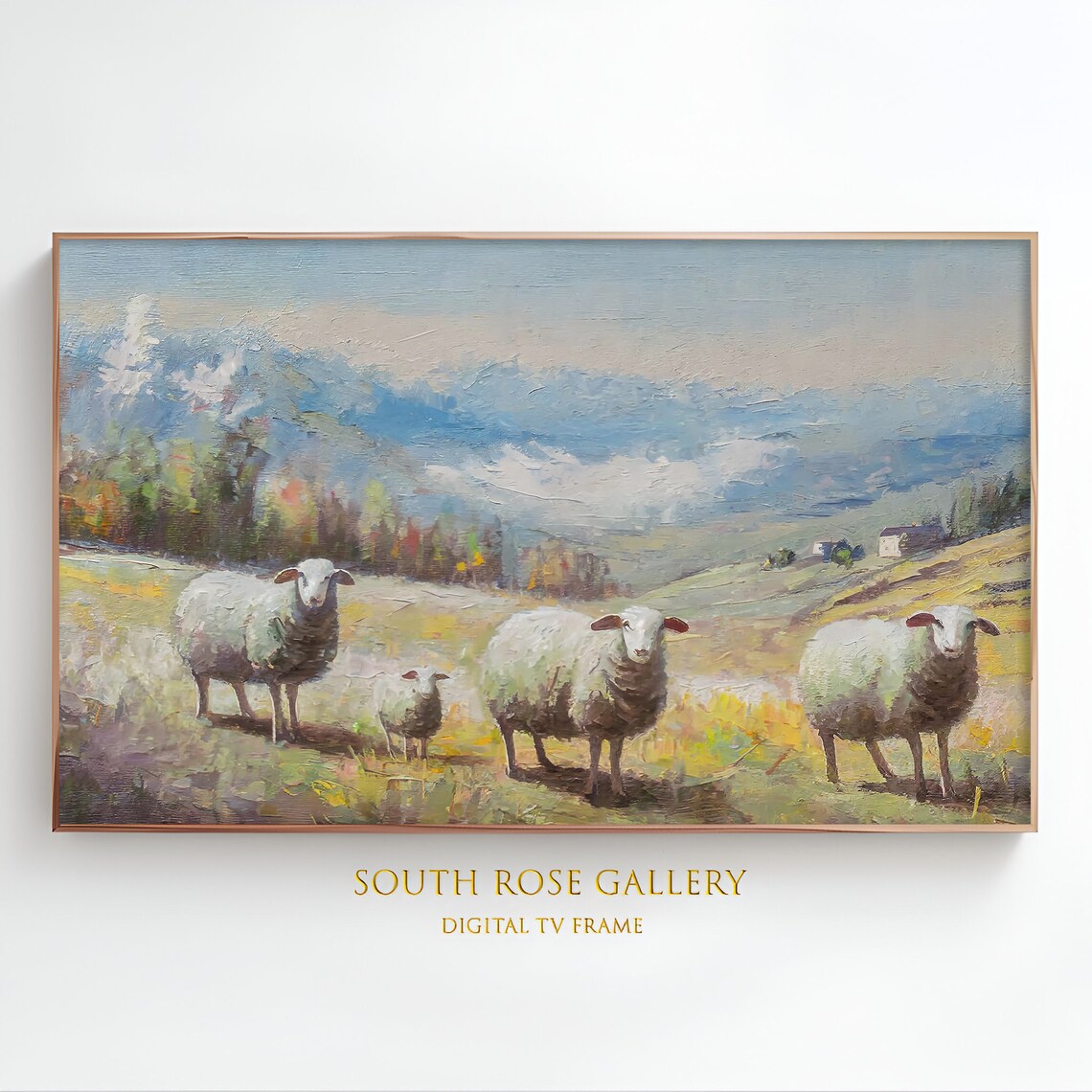 Sheep And Lamb In Mountain Meadow Vintage Farmhouse Animal Poster