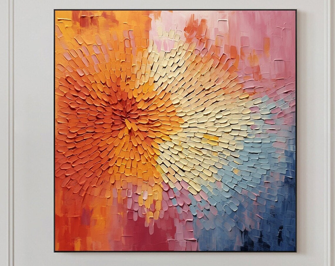 Spiral Petal Mosaic Sunset Orange Blue Abstract Texture Poster