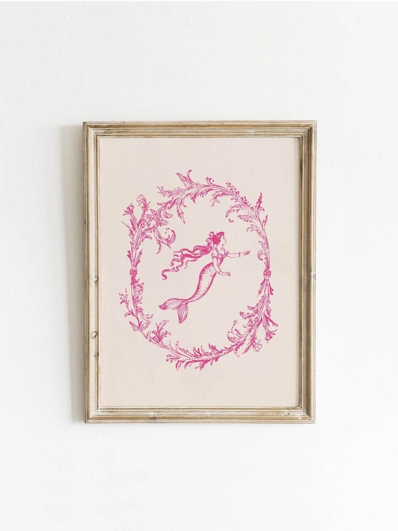 Vintage Mermaid Poster, Coastal Aesthetic Decor