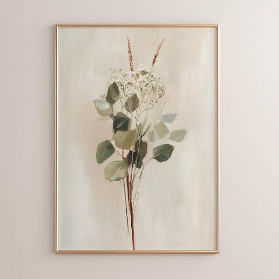 Eucalyptus Wheat Bouquet Beige Botanical Minimalist Floral Poster