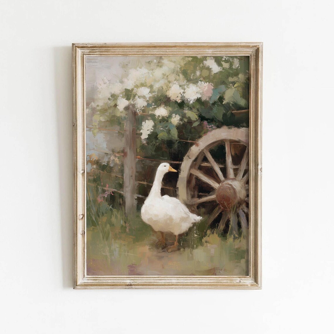 Rustic Goose in Spring Garden, Vintage Country Art Print