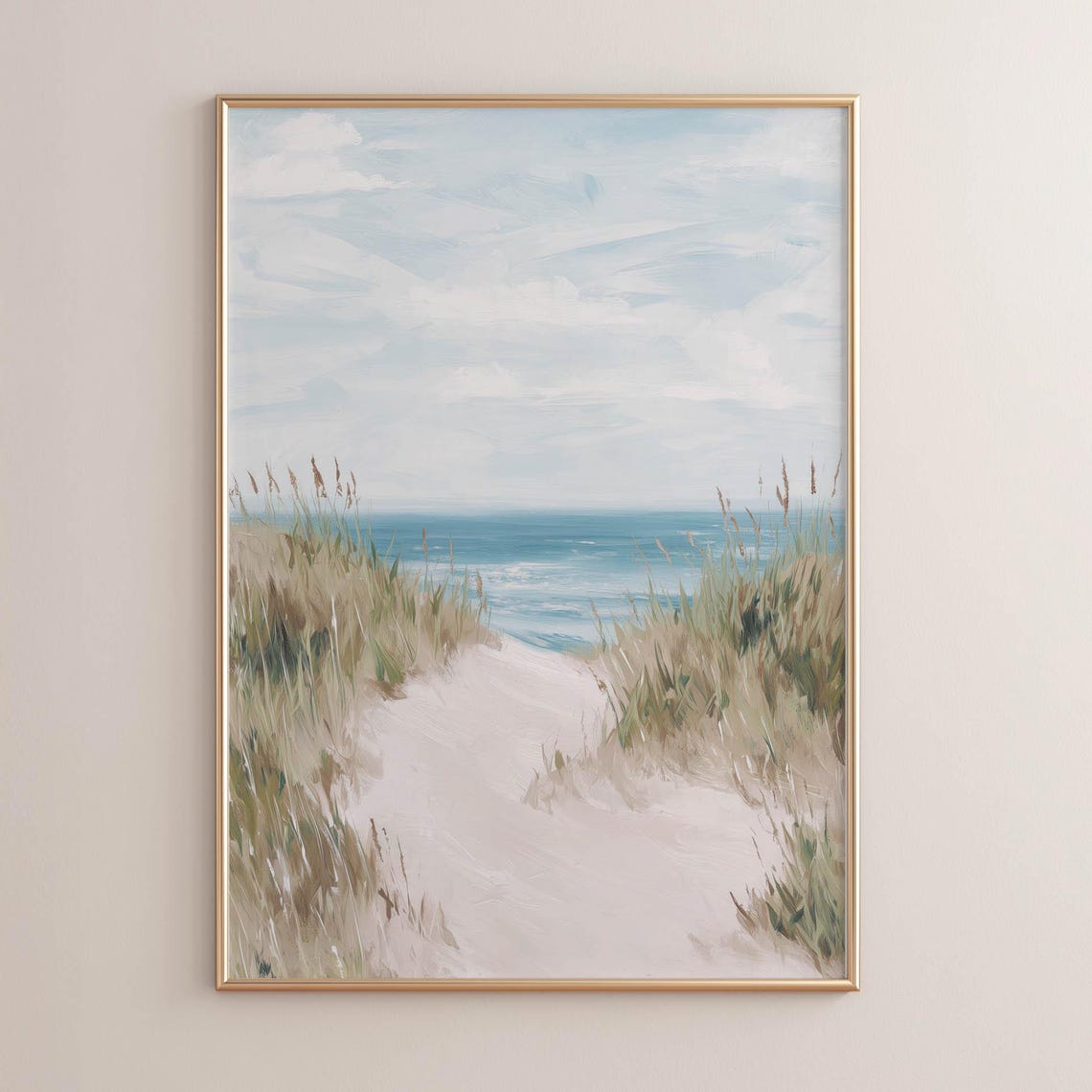 Coastal Dune Path Leading to Blue Ocean Breezy Beach Landscape Poster