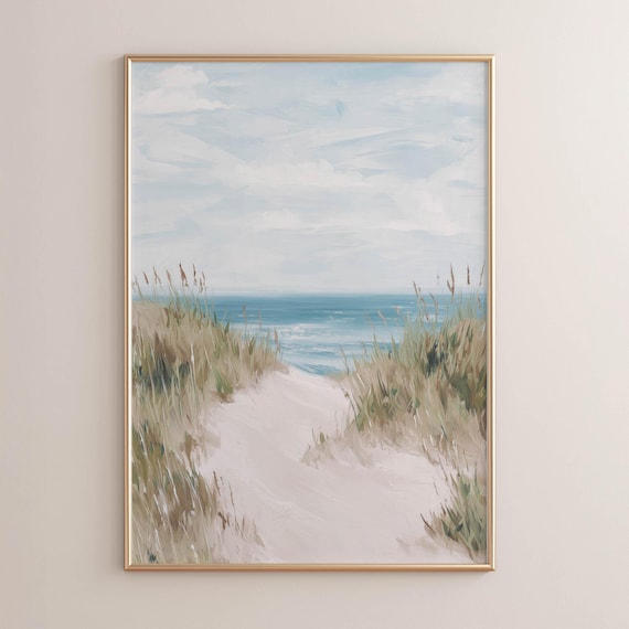 Coastal Dune Path Leading to Blue Ocean Breezy Beach Landscape Poster