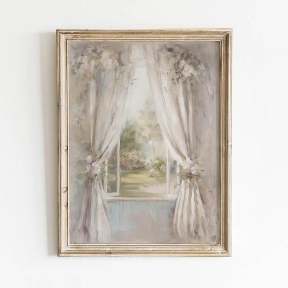 Cottagecore Cream Window Printable Pastel Wall Art Vintage Garden Decor Cozy Spring Muted Room Dreamy Download 0187