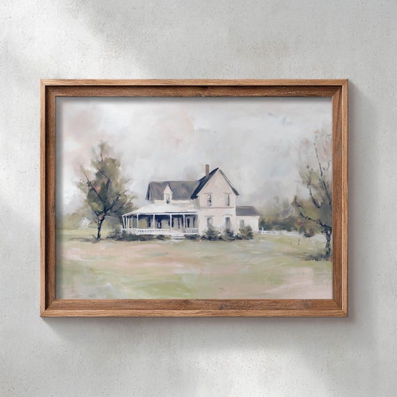 Classic White Farmhouse Porch, Vintage Country Poster