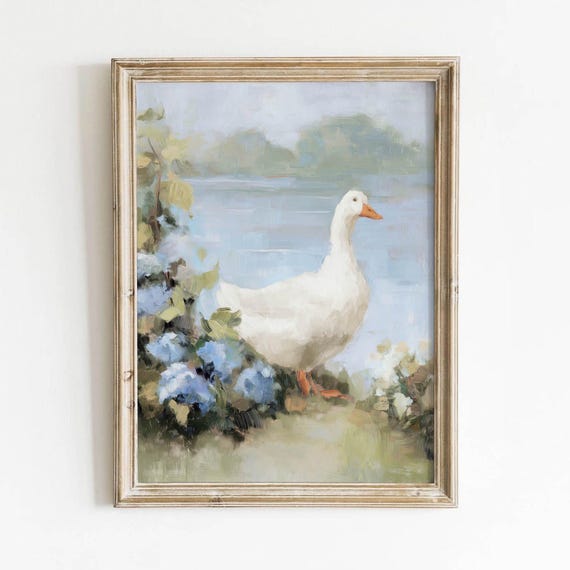 Summer Goose Printable Muted Cottagecore Wall Art Vintage Country Farmhouse Decor Spring Living Room Blue Digital Download 0182