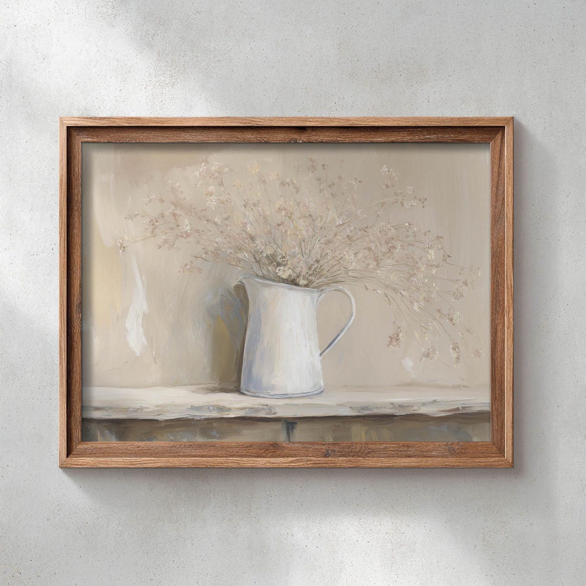 White Pitcher Dried Wildflowers Rustic Still Life Neutral Poster