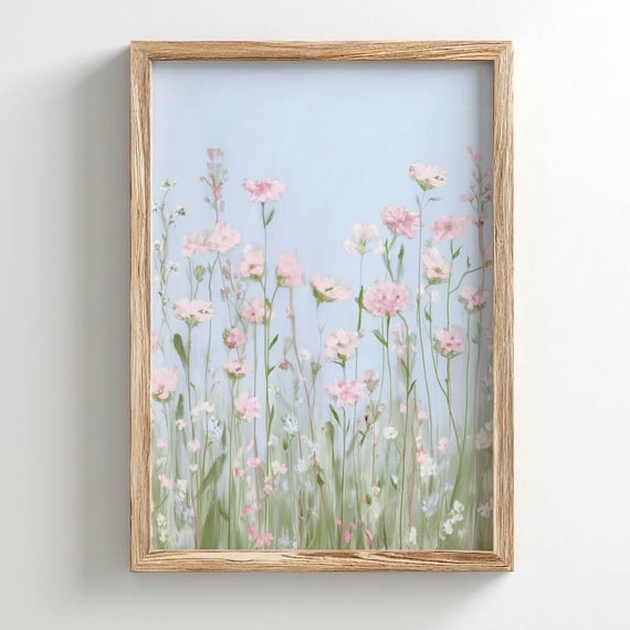 Pink Wildflower Meadow Spring Floral Pastel Botanical Wall Art