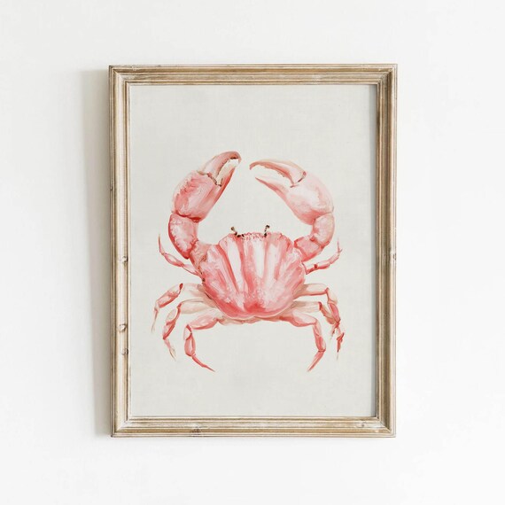 Coral Crab Printable Blush Pink Coastal Wall Art Beach House Decor Vintage Seaside Neutral Download 688