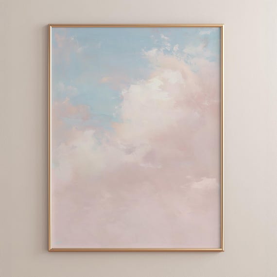 Soft Pastel Cloudscape Poster Print Serene Sky Art For Nursery Pale Blue And Blush Pink Clouds Minimalist Boho Decor P179