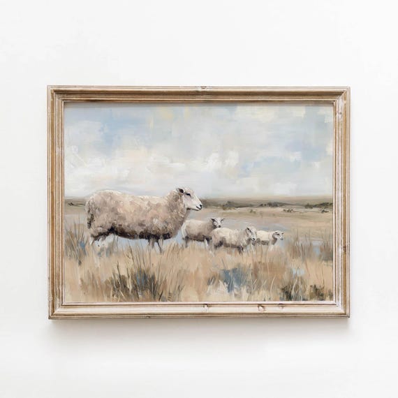 Vintage Sheep And Lambs Printable Neutral Farmhouse Wall Art Rustic Countryside Meadow Decor Digital Download 504