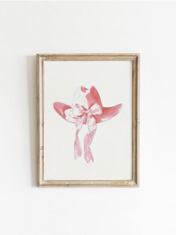 Vintage Pink Cowgirl Hat Art Print, Western Decor