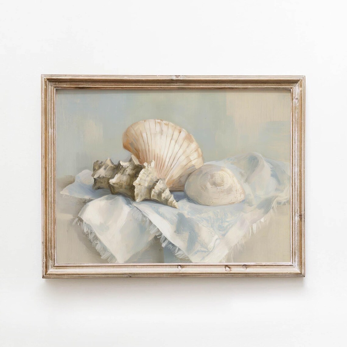 Neutral Seashell Still Life Scallop Conch Vintage Coastal Decor Poster