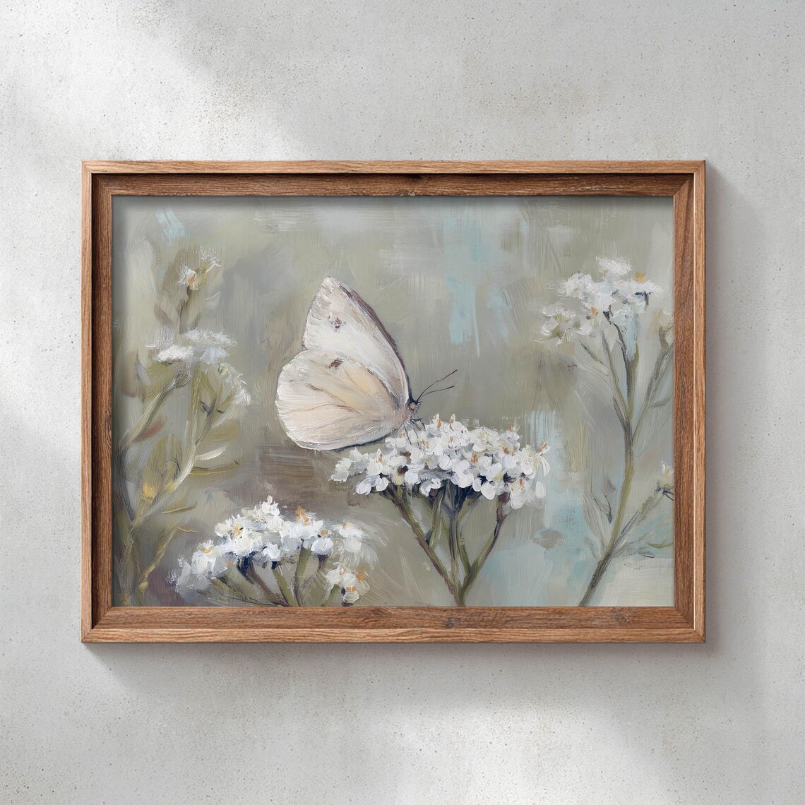 White Butterfly On Wildflowers, Cottagecore Art Print