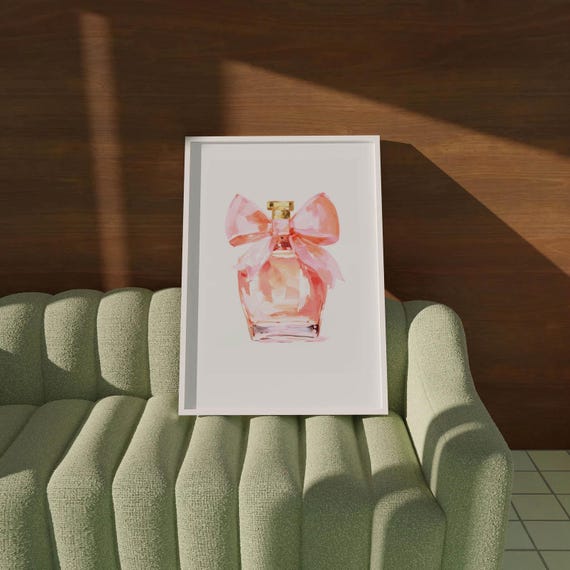 Pink Perfume Bottle Light Wall Art Girly Fashion Luxury Bow Print 0008av
