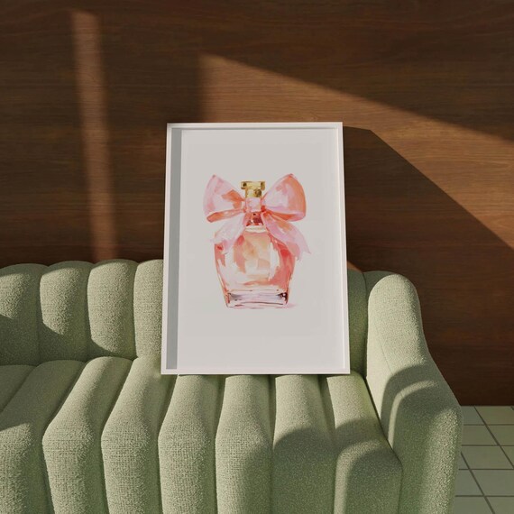 Pink Perfume Bottle Watercolor Bow Girly Fashion Decor Poster