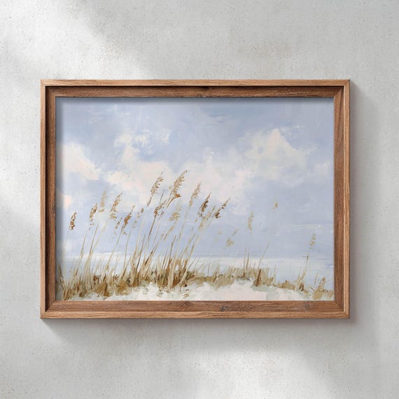 Printed Coastal Sand Dunes With Sea Oats Neutral Beach Landscape Art Calm Seashore Painting Wall Decor P427