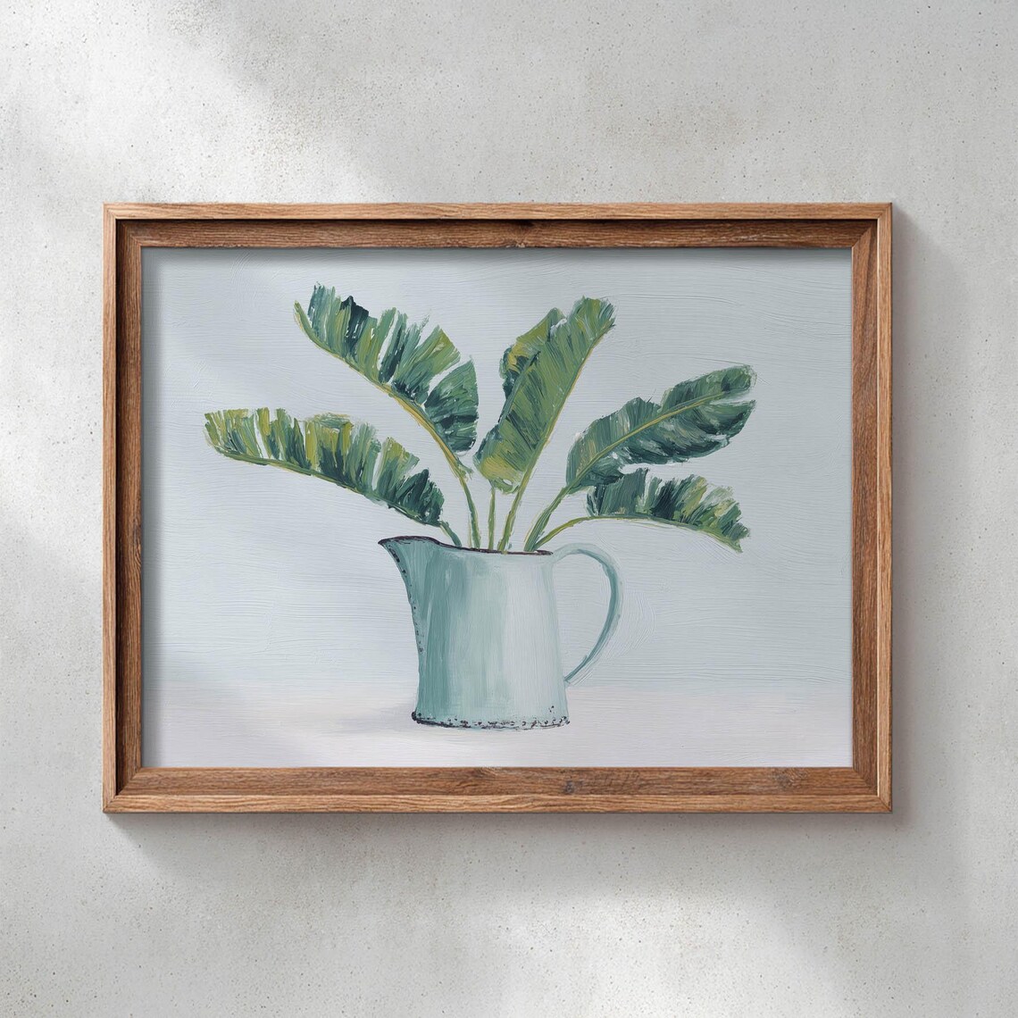 Tropical Leaves in Vintage Blue Pitcher Botanical Still Life Poster