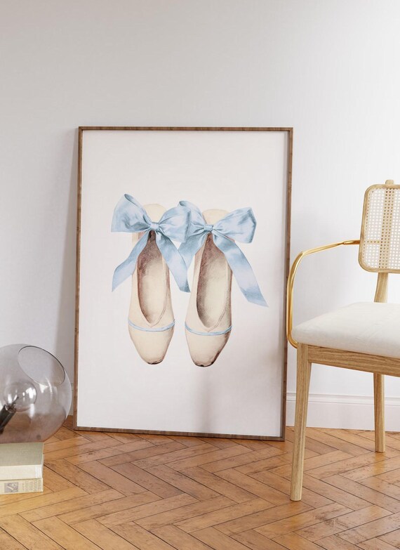Ballet Slipper Art Printable Vintage Wall Retro Ballerina Decor Light Blue Aesthetic Download Antique Coquette 0011cv