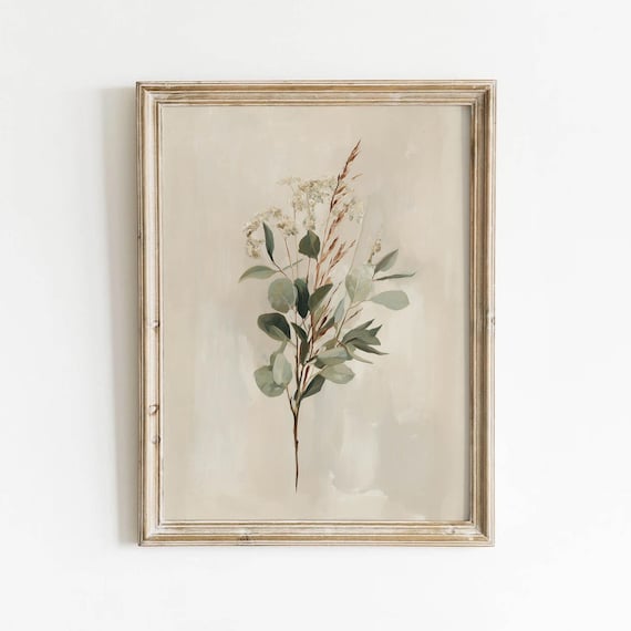 Neutral Beige Eucalyptus And Dried Grasses Botanical Decor Poster