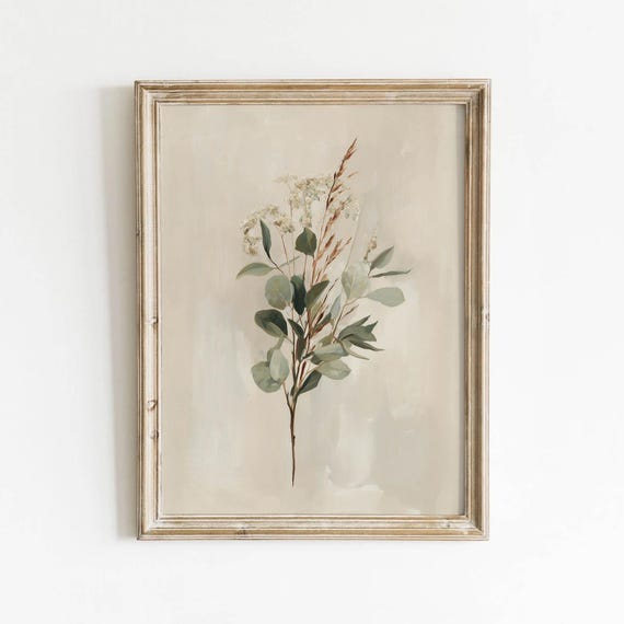 Neutral Botanical Eucalyptus Printable Earthy Wall Art Minimalist Dried Grasses Decor Calming Cottagecore Room Beige Download 0390