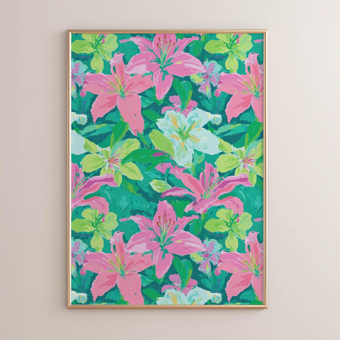 Pink Lilies Bold Painterly Tropical Summer Garden Floral Poster
