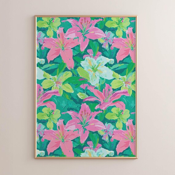 Pink Lilies Bold Painterly Tropical Summer Garden Floral Poster