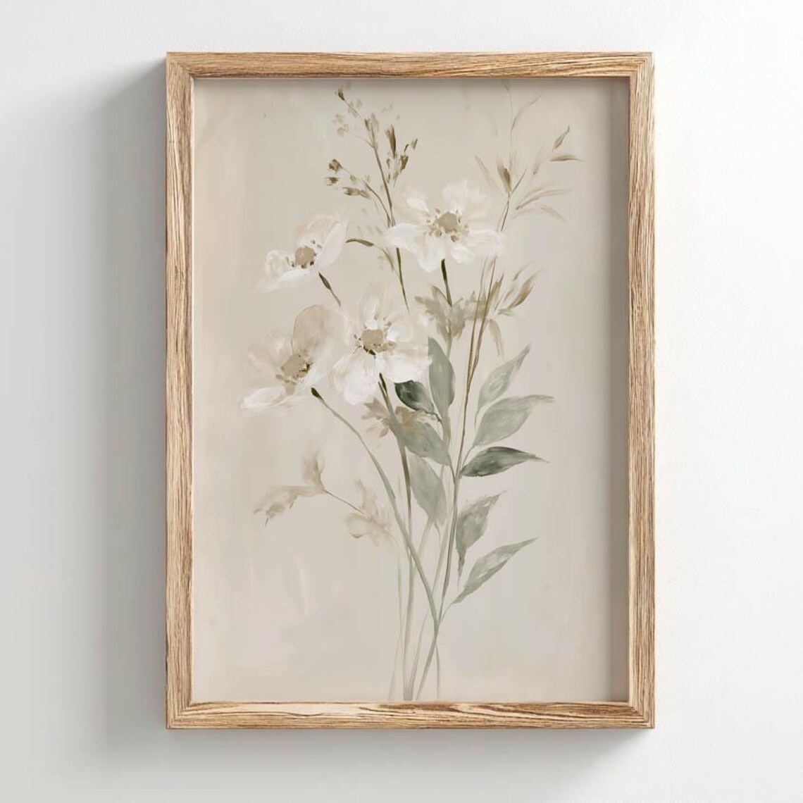 Wildflower Botanical Art Print, Sage Green Leaves