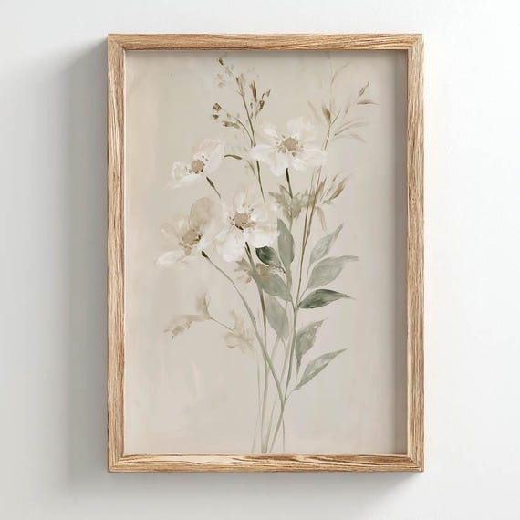 Wildflower Botanical Art Print, Sage Green Leaves