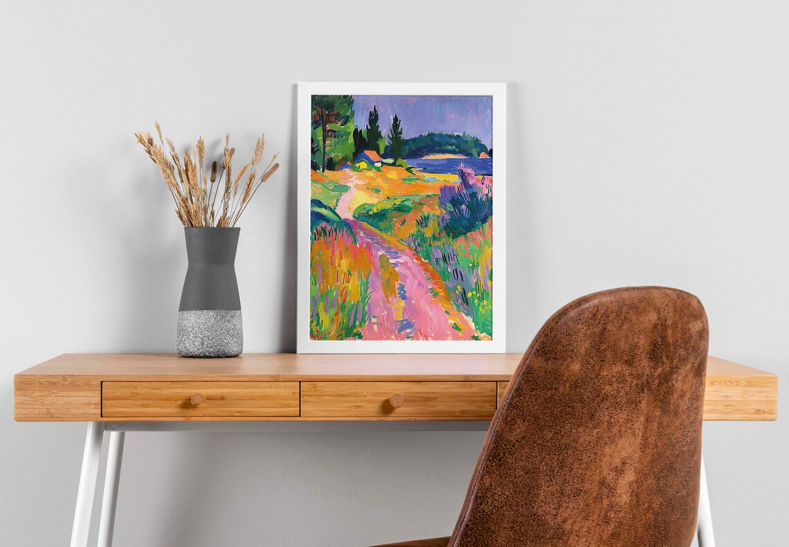 Colorful Coastal Path Painting Fauvist Meadow Seaside Art Poster - Image 2