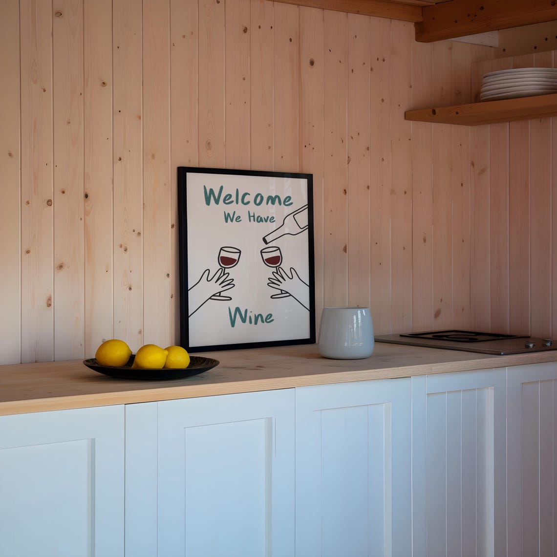 Welcome We Have Wine Poster with Red Wine Glasses Fun Kitchen Decor - Image 3