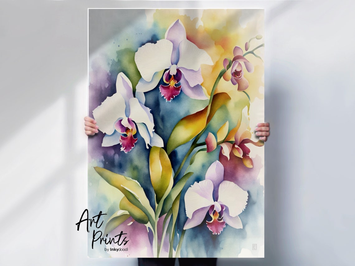 White Orchid Watercolor Bloom Floral Botanical Elegant Flower Poster
