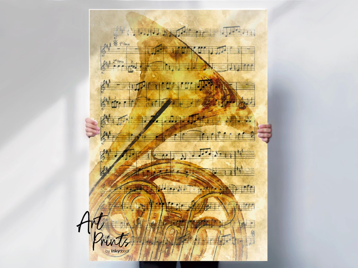 French Horn Vintage Sheet Music Brass Instrument Classical Poster