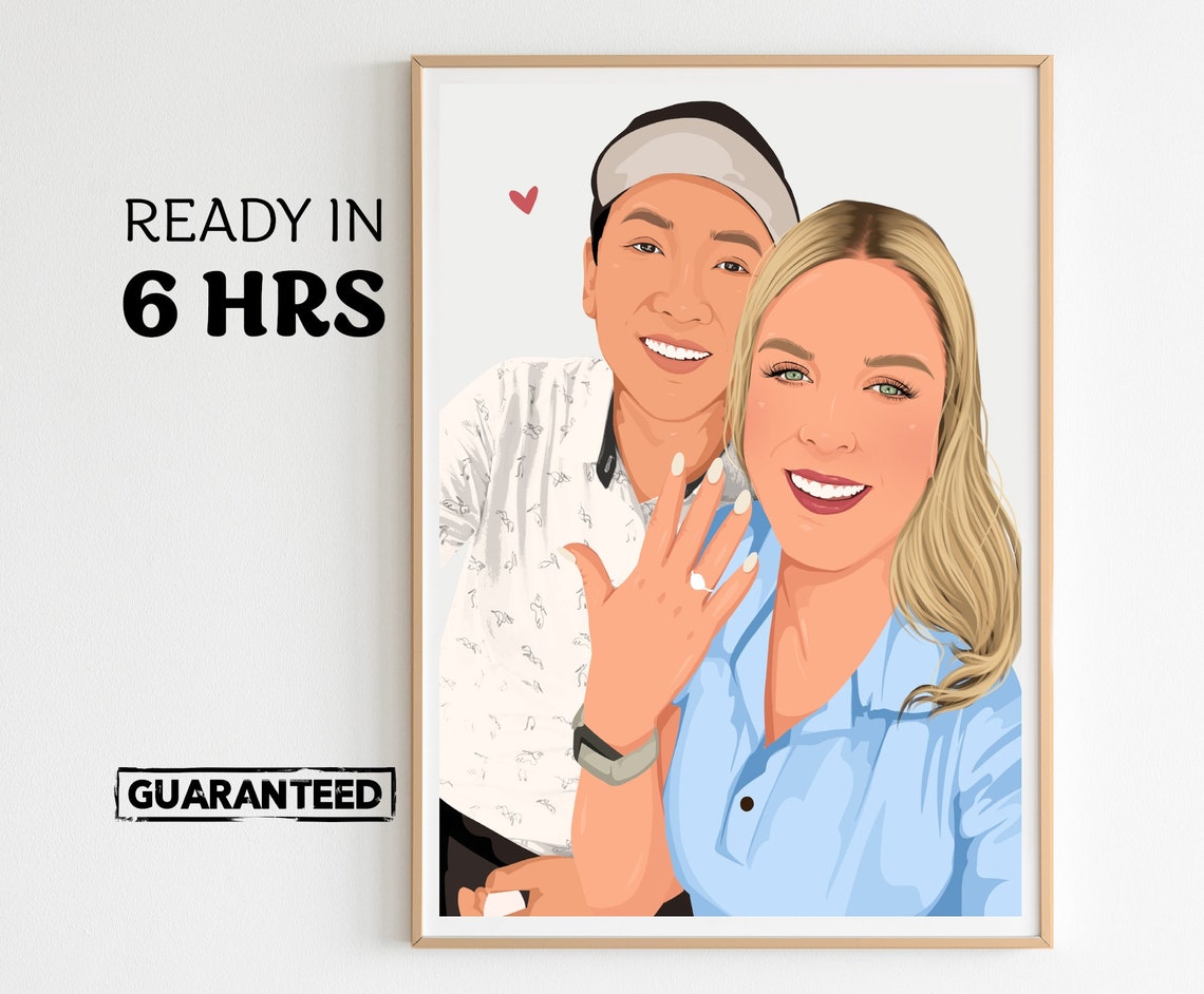 Faceless Couple Portrait with Engagement Ring Illustration Poster