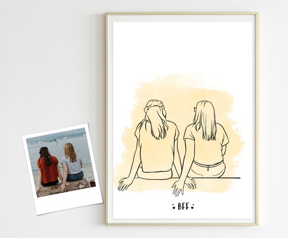 Custom Painting Line Art Decor Portrait Drawing Gift For Sister Bff Gifts Gift For Best Friend Family Love Art Anniversary Gift Girl