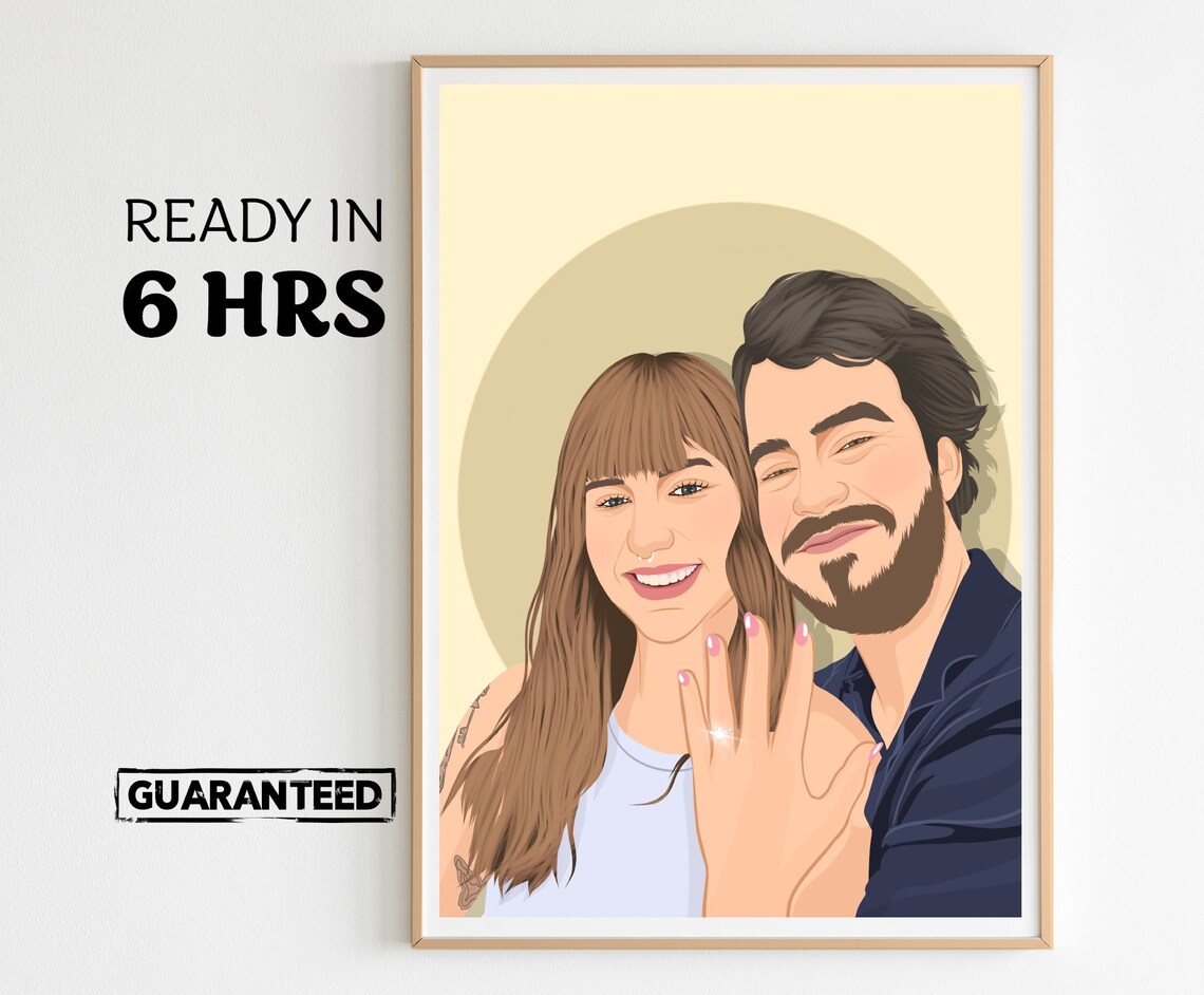 Custom Couple Engagement Portrait, Anniversary Art Print
