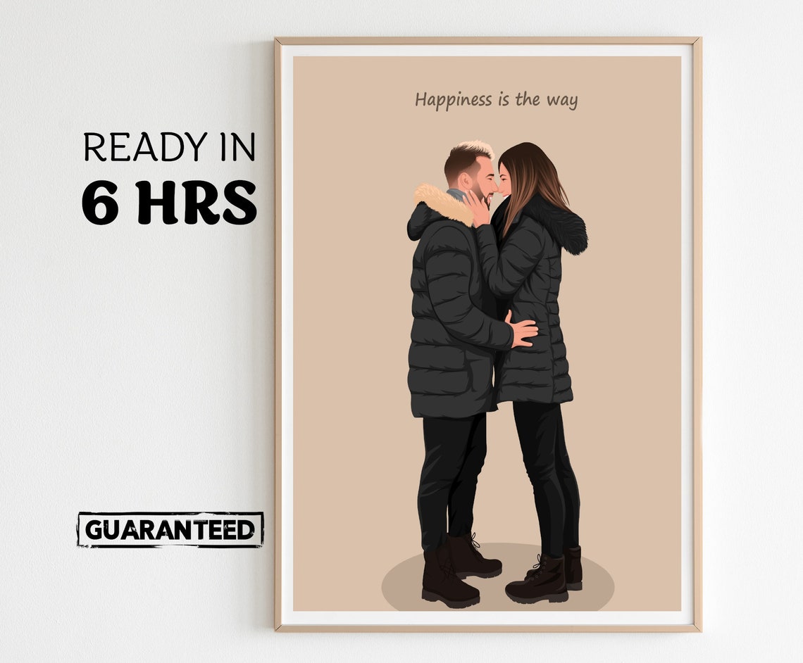 Faceless Couple in Winter Coats Saying Happiness Is the Way Poster