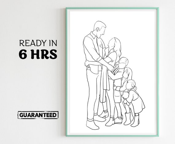 Line Art Prints Unique Family Portraits Family Love Art Gift For Mother Husband Gift Anniversary Gift Gift For Him Gift For Her Love
