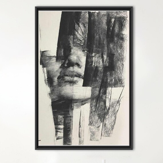 Abstract Charcoal Face Fragment Black And White Minimal Art Poster
