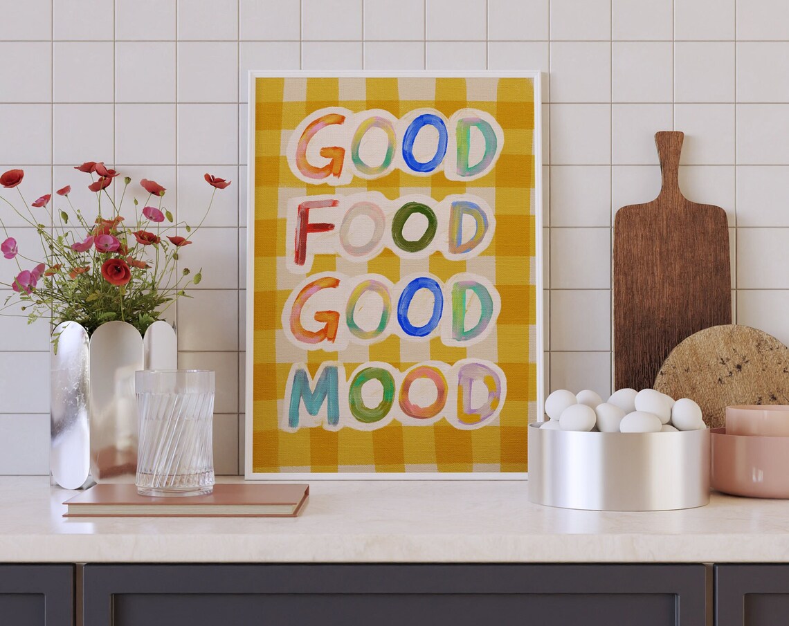 Good Food Mood Quote Poster, Kitchen Typography