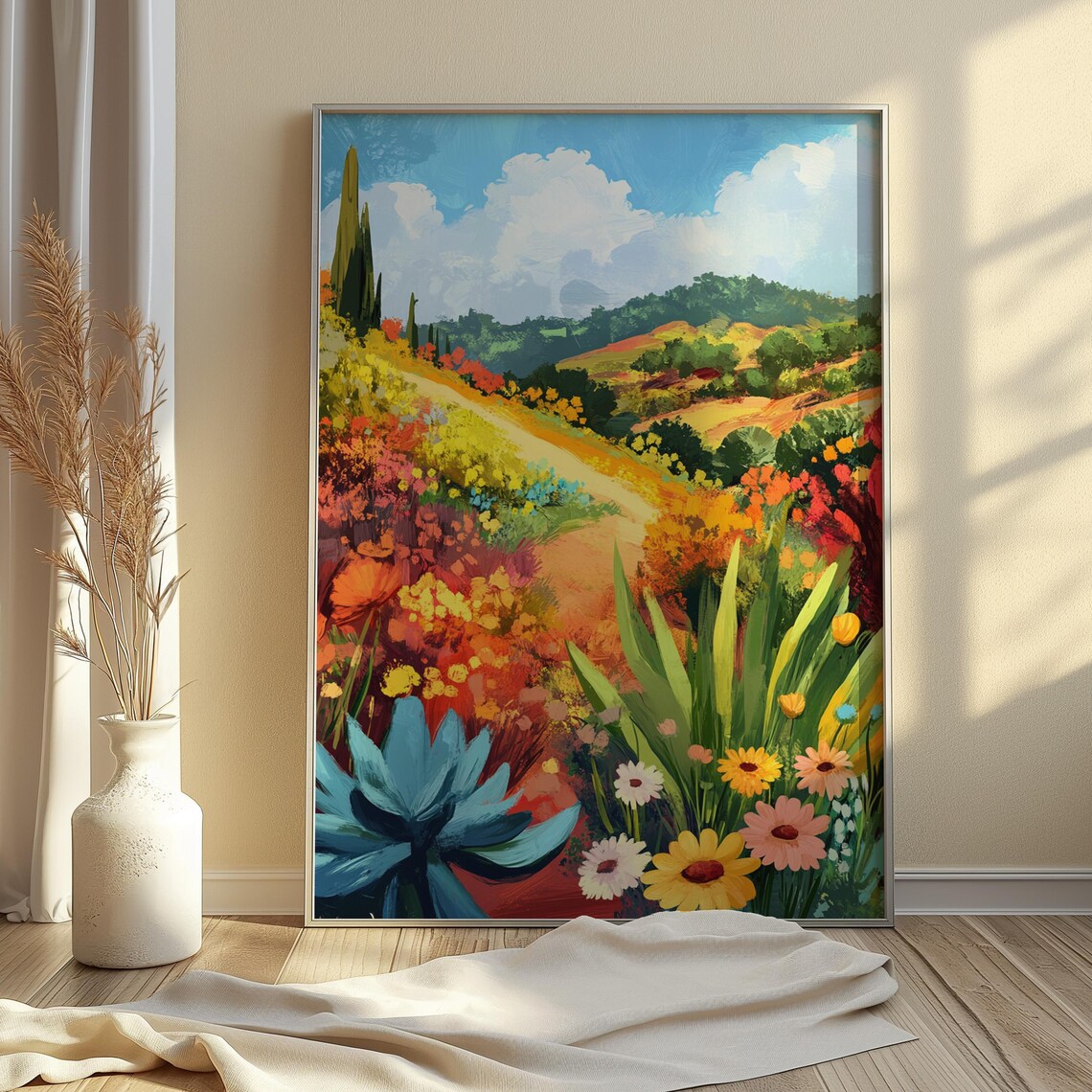 Hillside Wildflower Trail Cypress Trees Agave Garden Colorful Landscape Poster - Image 4