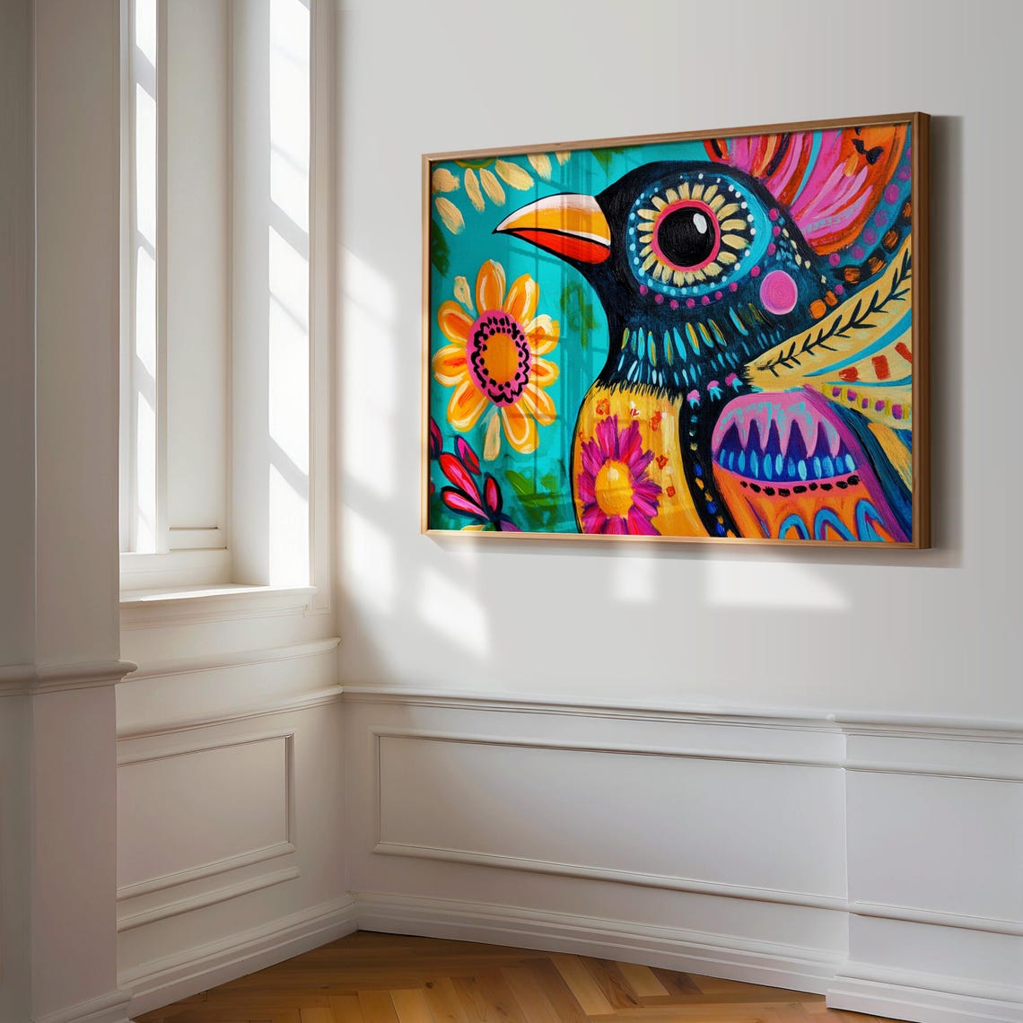 Bold Black Bird Portrait Orange Beak Big Ringed Eye Detail Poster - Image 3