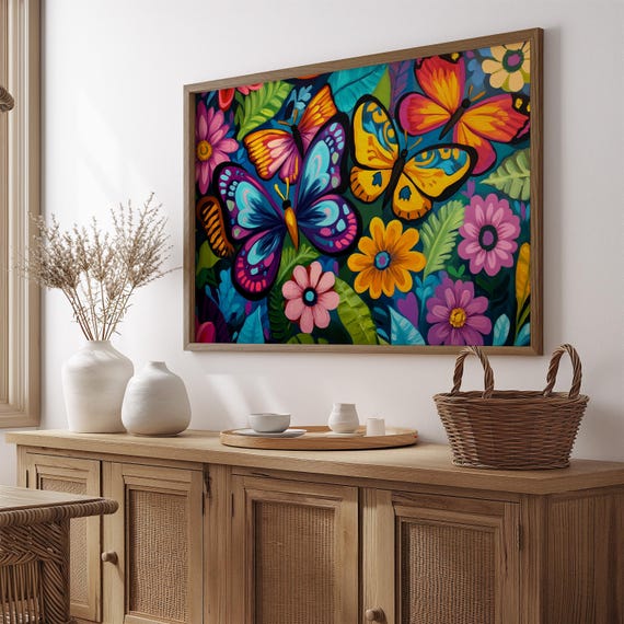 Print Butterfly Portrait Painting Mexican Wall Art New Listing 33